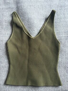 Aritzia Olive Sculpt Knit V-Neck Tank